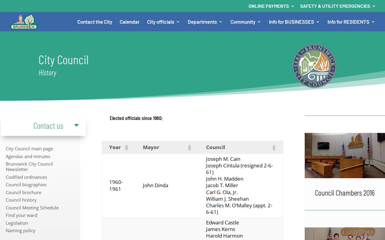 Brunswick city directory historical context from City Council history