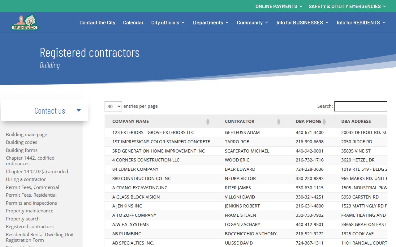 Brunswick neighbors registered contractor table source